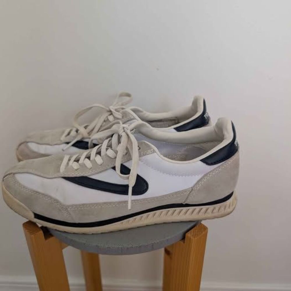 Tretorn Rawlins sneakers in white leather suede navy accents Retro Size 7